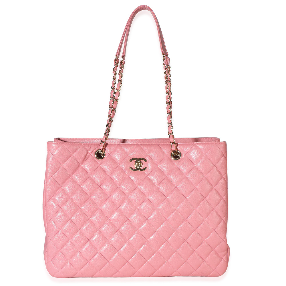 Chanel Pink Quilted Caviar CC Large Shopper Tote